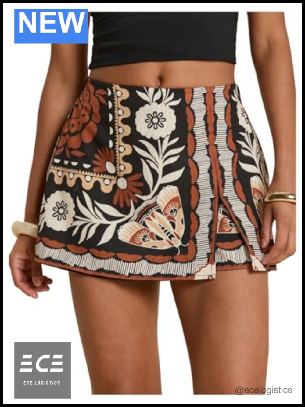 Boho Skort Mini Skirt Side Slit High Waisted Beach Vacation Shorts